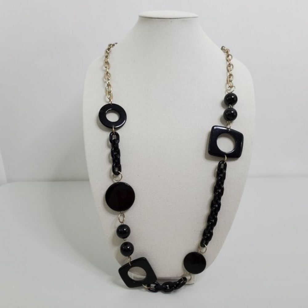 Lane Bryant Necklace Silver Tone Black Mod Retro C